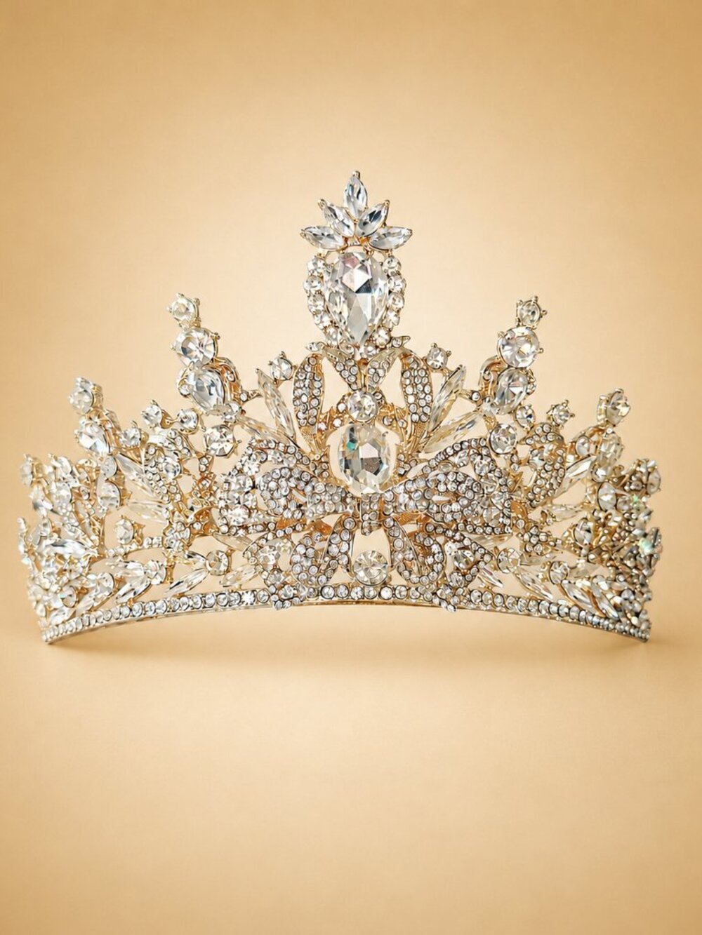 Vintage Gold Crystal Tiara Crown for Bridal Wedding, Pageants and Quinceañeras